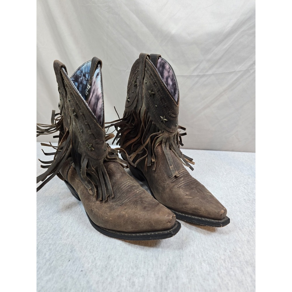 Dingo Women's size 9.5 Hang Low Fringe Brown Leather Western Ankle Boots DI7441